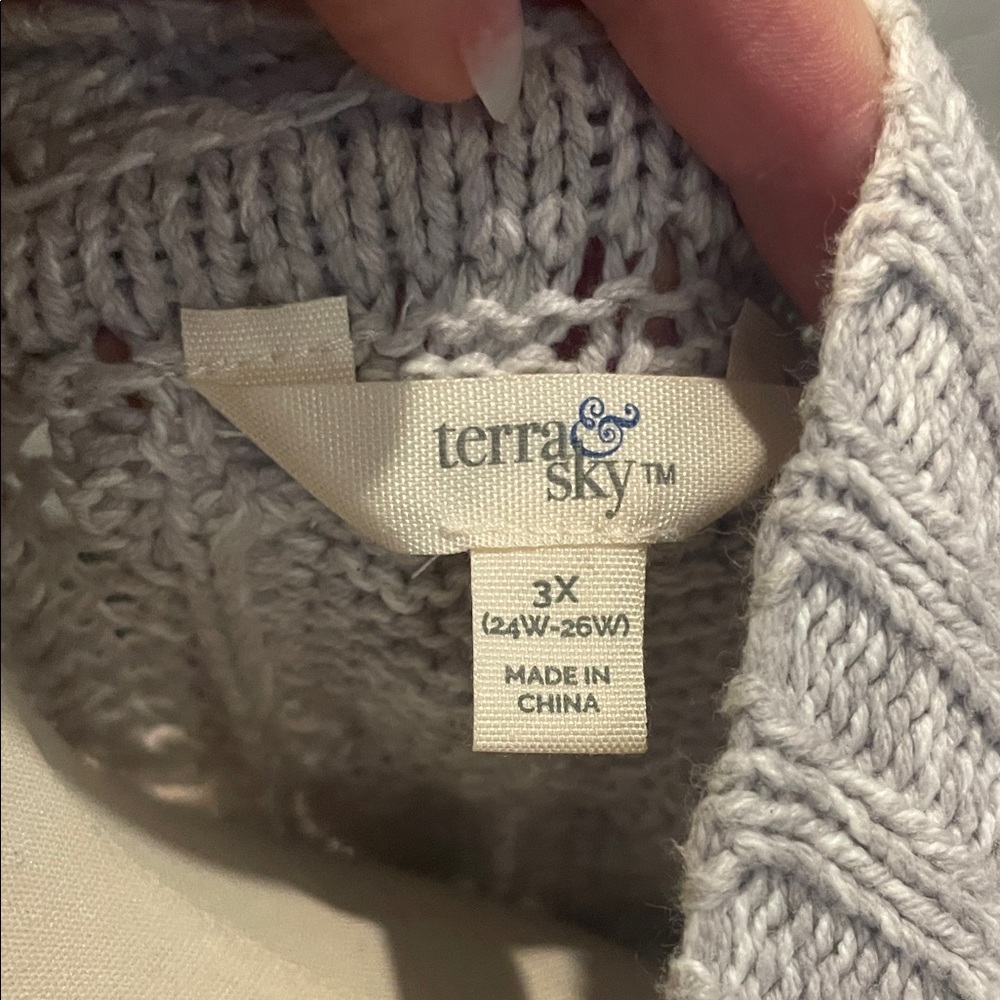 Terra & Sky Light Gray Open Cardigan with Cable Knit - Picture 2 of 10